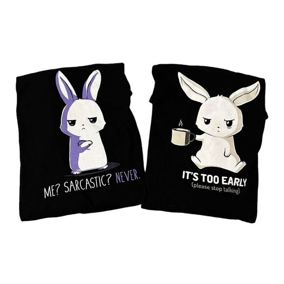 Tee Turtle ~ Set of 2 ~ Black Tshirt w/ Bunny ~ size XL ~ lightweight - Picture 2 of 12
